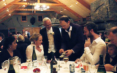 Auckland magician Vas Kovalski performs at wedding party